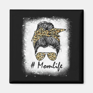 Livslångt blekt Mamma Life Leopard Messy Bun Kvinn Magnet