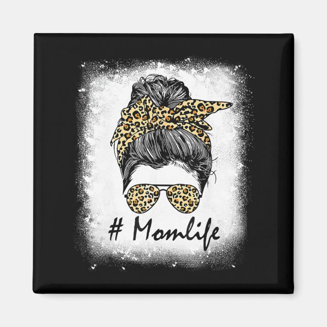 Livslångt blekt Mamma Life Leopard Messy Bun Kvinn Magnet (Framsidan)