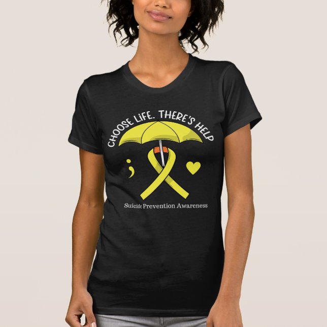 Livslångt Gult - Parbrella Ribbon Suicide Awarenes T Shirt (Framsida)