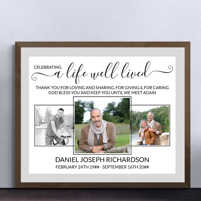 Livslångt levande minnesstund, verse fotokollage poster (Funeral memorial poster to order professionally printed or as a printable digital download)