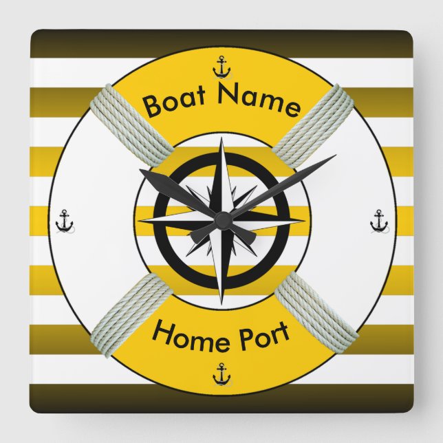 Livslångt liv~Livesaver~ Guld Black & White~ Life  Fyrkantig Klocka (Framsida)