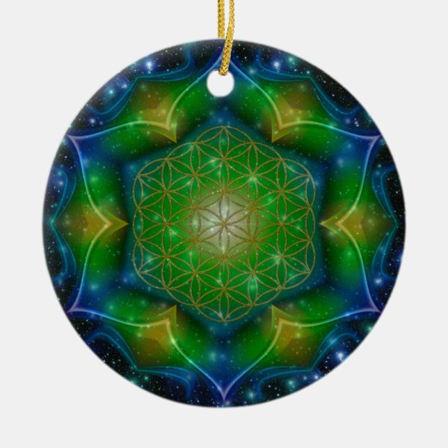 LIVSLÄPP/Blume des Lebens Mandala V Square Julgransprydnad Keramik (Framsidan)