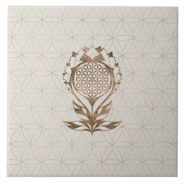 Livslätten Lotus - Golden Struktur Kakelplatta (Framsidan)