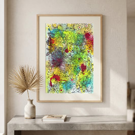 Livslevande akvarell Abstrakt blomsterdoodle Linje Poster