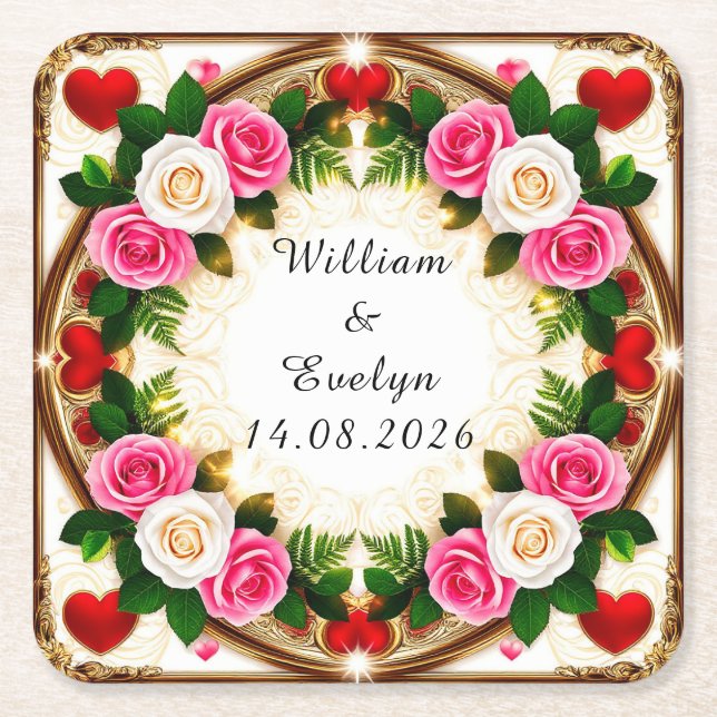 Livslevande Blommig Ramdesign Underlägg Papper Kvadrat (Framsidan)
