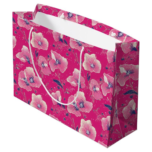 Livslevande blommönster i rosa, vitt & kungligt bl (Baksidan Vinklad)