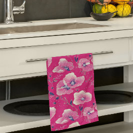 Livslevande blommönster i rosa, vitt & kungligt bl kökshandduk