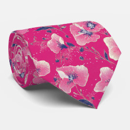 Livslevande blommönster i rosa, vitt & kungligt bl slips