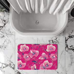 Livslevande blomster Mönster i rosa, vit & Royal b Badrumsmatta
