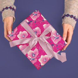 Livslevande blomster Mönster i rosa, vit & Royalbl Presentpapper