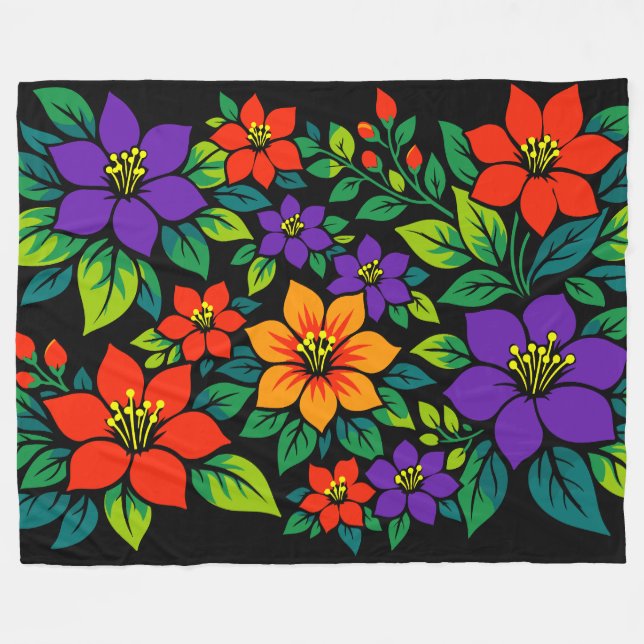 Livslevande blomsterdesign med färgrika blommor fleecefilt (Framsidan (Horisontell))