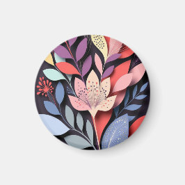 Livslevande botaniskt pappersklippt blomning magnet