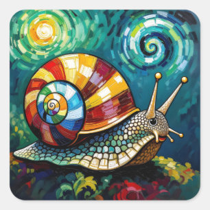 Livslevande Färgrik Impasto Whimsical Snigel Fyrkantigt Klistermärke