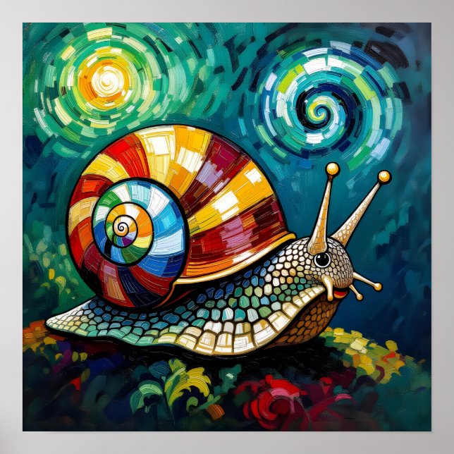 Livslevande Färgrik Impasto Whimsical Snigel Poster (Framsidan)