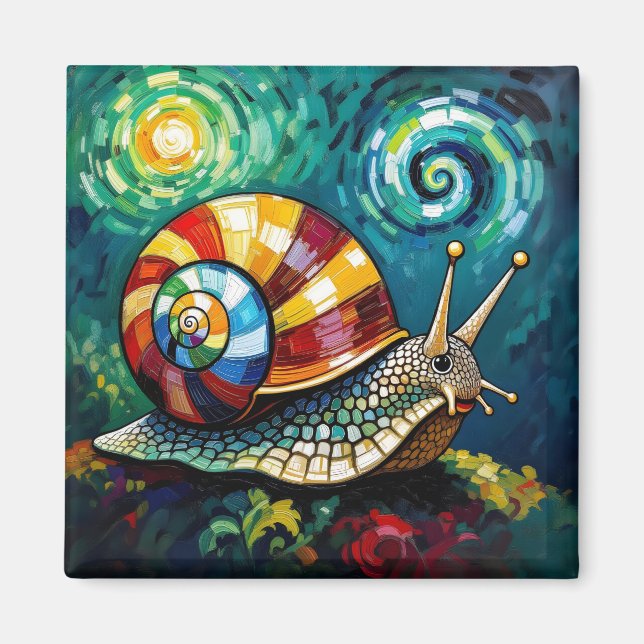 Livslevande Färgrik Impasto Whimsisk Snigel Magnet (Framsidan)