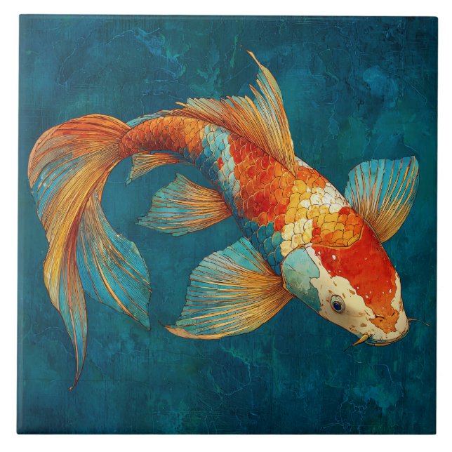 Livslevande Koi-fiskillustration Kakelplatta (Framsidan)
