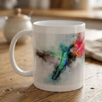 Livslevande Kolibri Vattenfärg Blommig Konsttryck