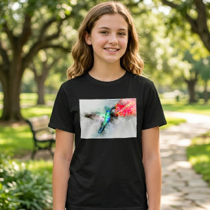 Livslevande Kolibri Vattenfärg Blommig Konsttryck T Shirt