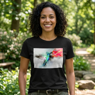 Livslevande Kolibri Vattenfärg Blommig Konsttryck T Shirt