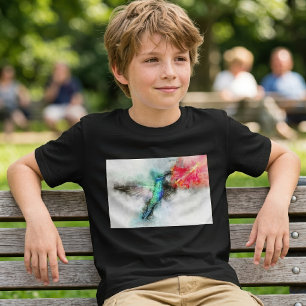 Livslevande Kolibri Vattenfärg Blommig Konsttryck T Shirt