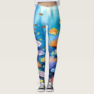 Livslevande korallrev akvarell leggings