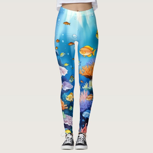 Livslevande korallrev akvarell leggings (Framsida)