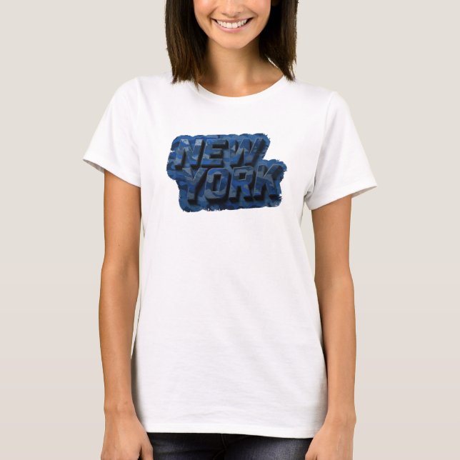 Livslevande marinblå NEW YORK textdesign T Shirt (Framsida)