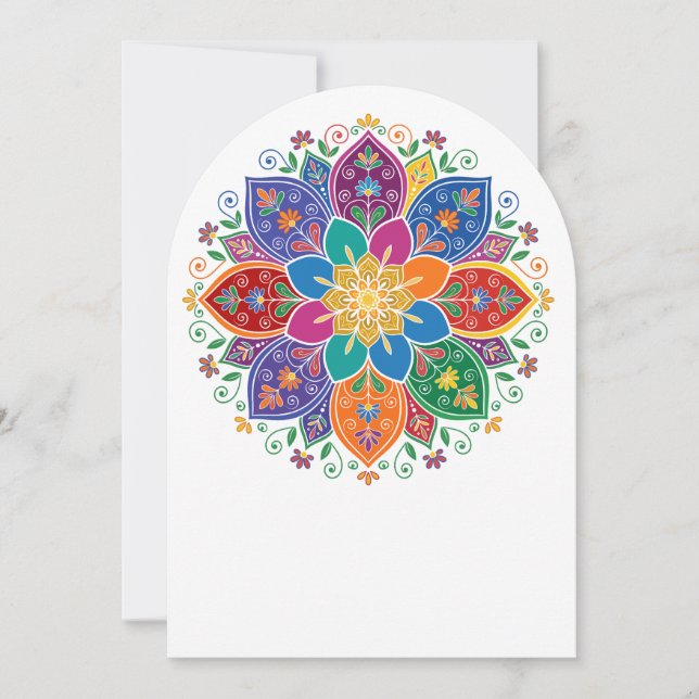 Livslevande multi-färg blomster mandala vektorgraf inbjudningar (Framsida)