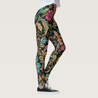 Livslevande persisk paisleyblomma bohemisk mönster leggings