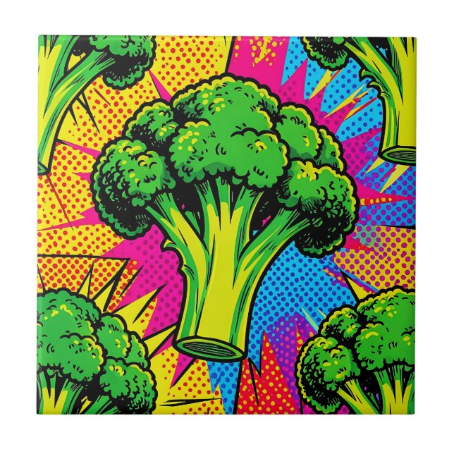 Livslevande Pop Art Broccoli Mönster Kakelplatta (Framsidan)