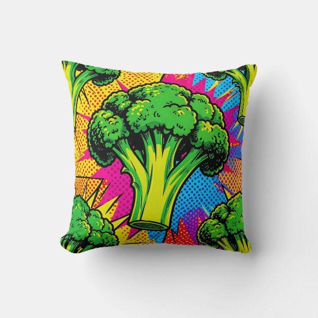 Livslevande Pop Art Broccoli Mönster Kudde (Framsida)