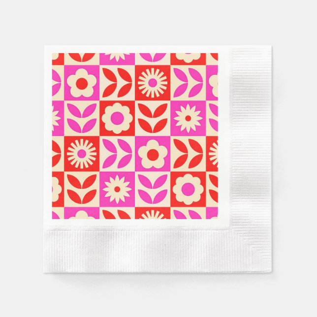Livslevande Retro Blommönster Pappersservett (Framsidan)