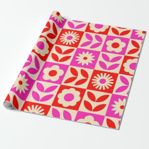Livslevande Retro Blommönster Presentpapper
