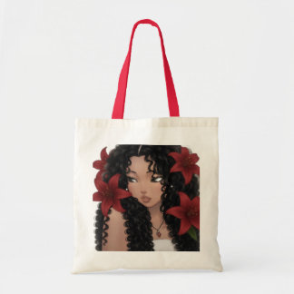 Livslevande röd blommig och lockig flicka Totebag Tygkasse