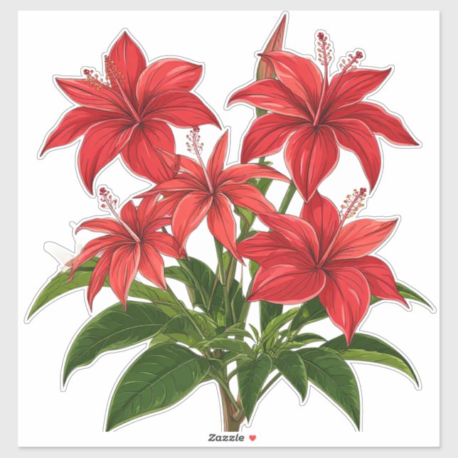 Livslevande röd hibiskusblombukett klistermärken (Ark)