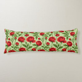 Livslevande röd ranunkel blomster mönster kroppskudde