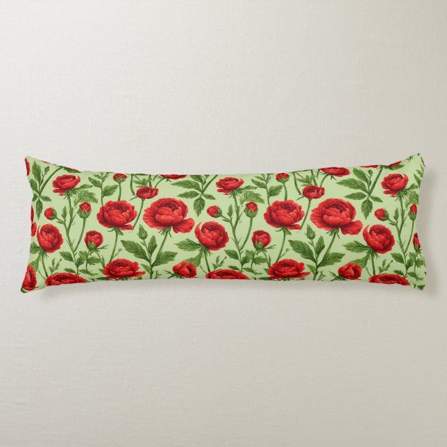 Livslevande röd ranunkel blomster mönster kroppskudde (Framsidan)