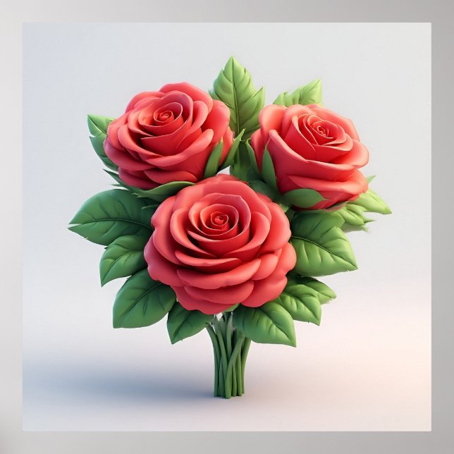 Livslevande röd rosbukett poster (Framsidan)