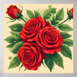 Livslevande röd rosbukett poster