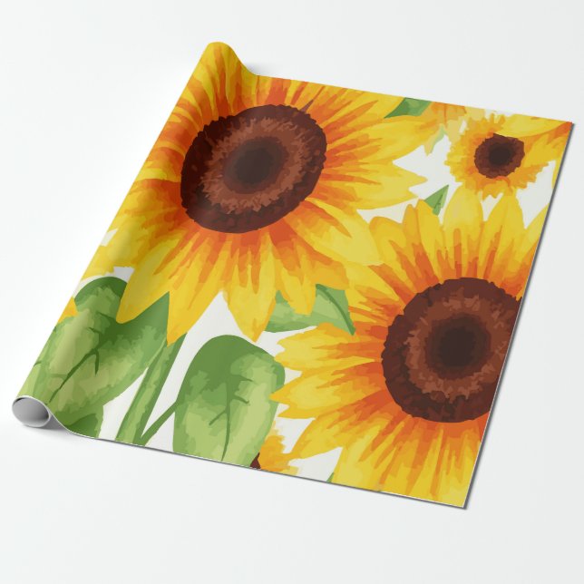 Livslevande solrosmönster med varma gula blommor presentpapper (Utrullad)