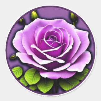 Livslevande stor lila ros blomillustration runt klistermärke