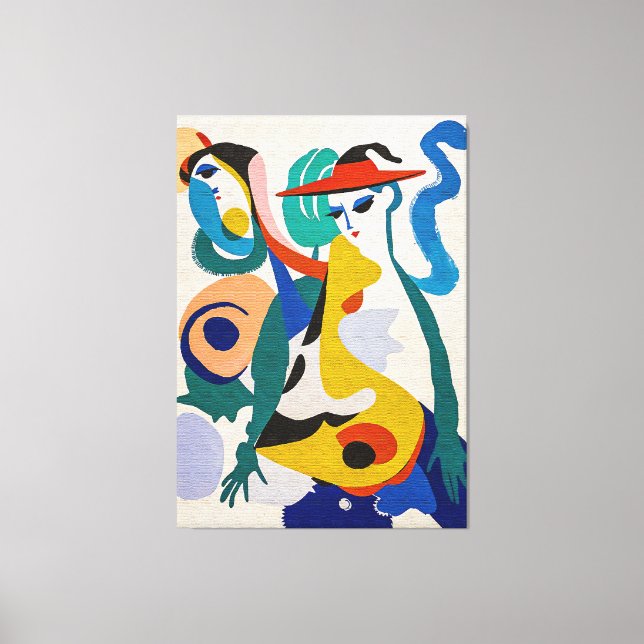 Livslevande surrealism kubistiska figurer finkonst canvastryck (Framsida)