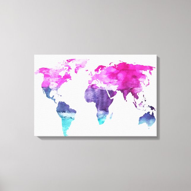 Livslevande Vattenfärg Världskarta Canvas Konst (Framsida)