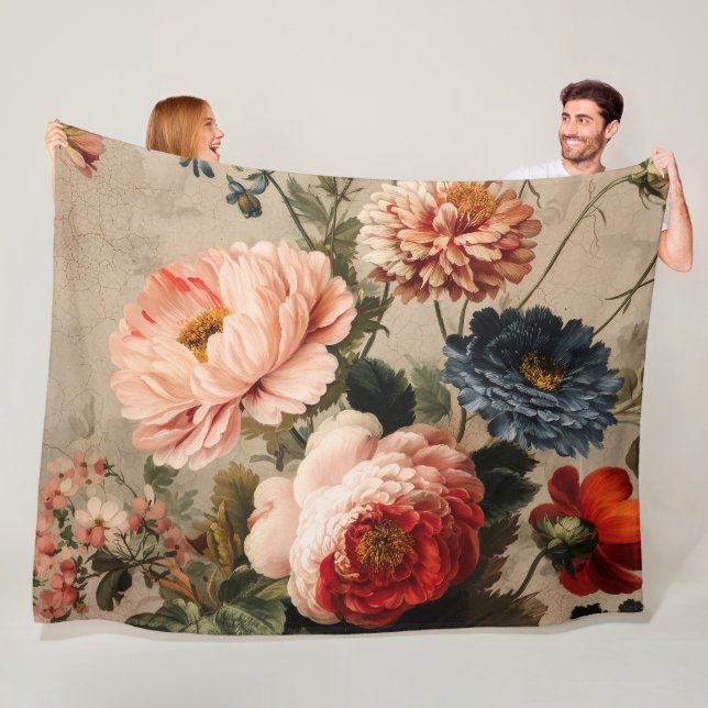 Livslevande Vintage Blomsterarrangemang Fleecefilt (På plats)