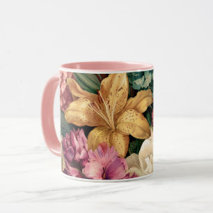 Livslevande Vintage Blomsterarrangemang Mugg