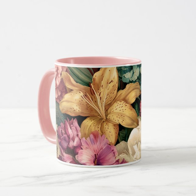Livslevande Vintage Blomsterarrangemang Mugg (Framsida vänster)