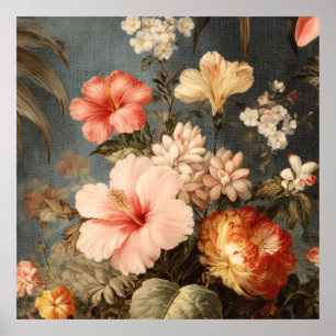 Livslevande Vintage Blomsterarrangemang Poster