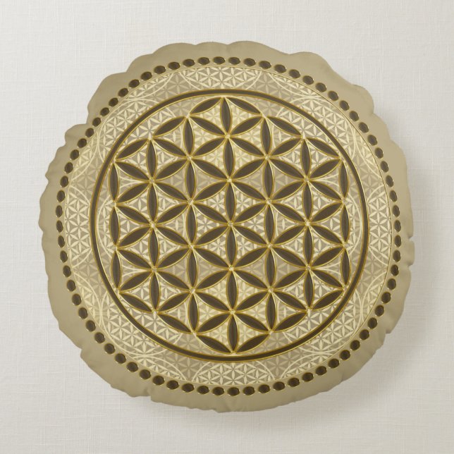 LIVSLÖN - Helig Geometrie Symbol Art 2 Rund Kudde (Framsidan)