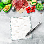 Livsmedel-inköpslista Anteckningsblock<br><div class="desc">Det här Anteckningsblocket med Livsmedel-köplistan är dekorerat med tealblått grönt leafy foliage eucalyptus gräns. Skripttypografi för elegant betecknar sektioner för varje del av butiken för att göra din shopping enklare och mer organiserad. Dessa omfattar produkter,  frysta och kylda,  häftklamrar,  skorpor,  drycker och bagerier. Gör en underbar hemmavärmargåva.</div>