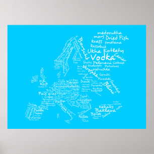 Livsmedel Karta i Europa (blått) Poster